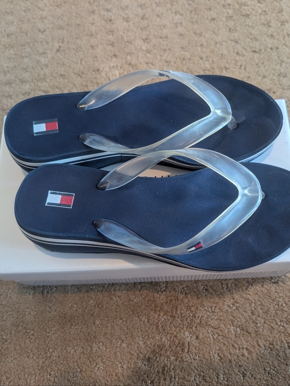 Tommy Hilfiger Platform Blue Flip Flops Size 7